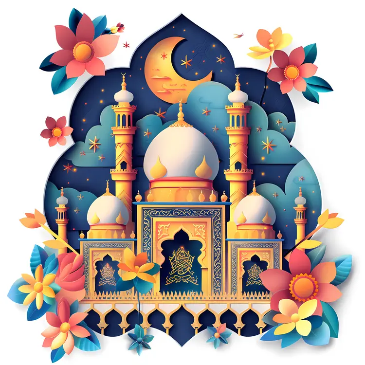 Colorful Mosque with Flowers and Stars