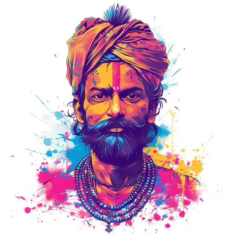 Man in Colorful Traditional Attire with Vibrant Background