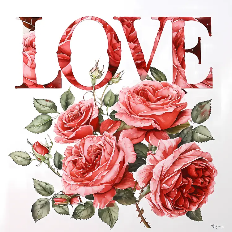 Pink Roses with Love Text