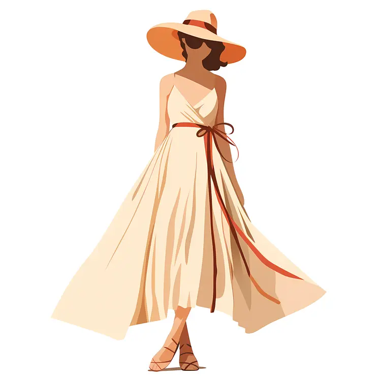 Elegant Beige Dress with Hat
