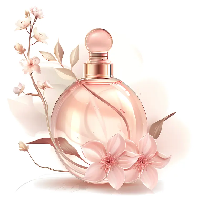 Elegant Perfume Bottle with Pink Flowers