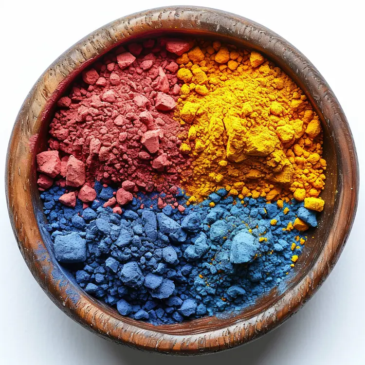 Colorful Powders in Wooden Bowl