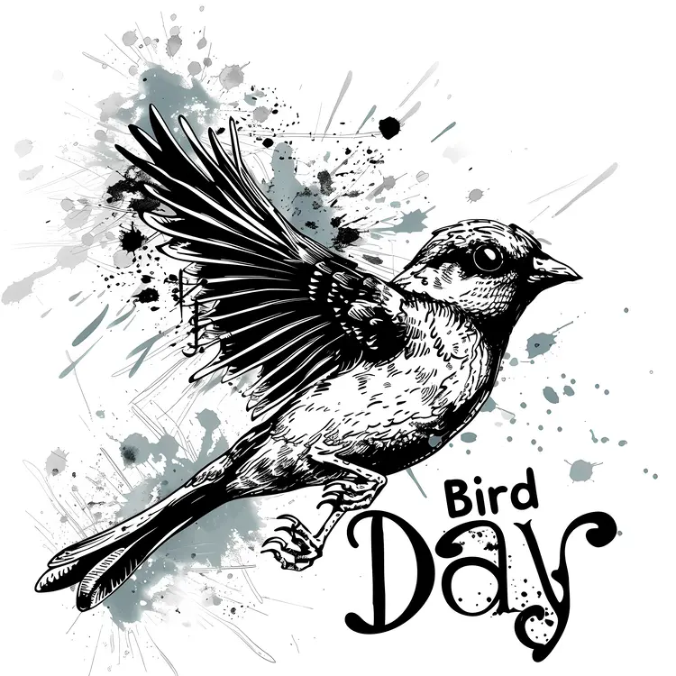 Black and White Bird Illustration for Bird Day
