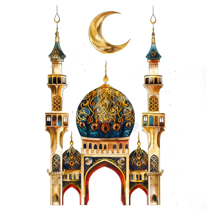 Elegant Mosque with Crescent Moon