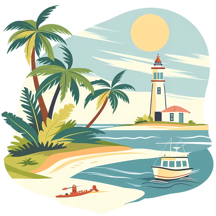 Sunny Beach with Lighthouse