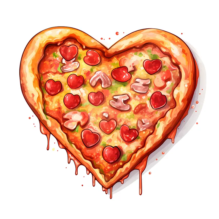 Heart-Shaped Pizza with Pepperoni and Mushrooms