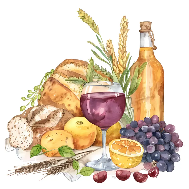 Wine and Bread with Fruits