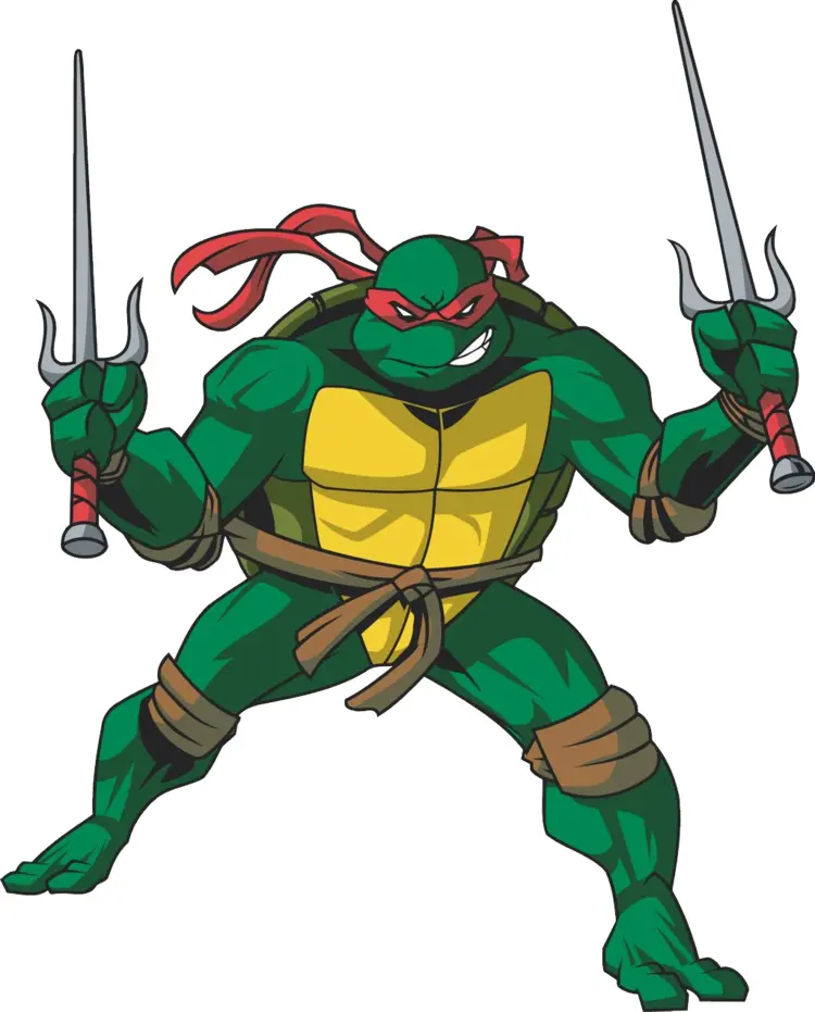 Green Turtle with Red Mask Holding Sais