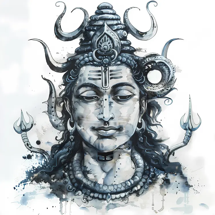 Monochrome Illustration of Lord Shiva