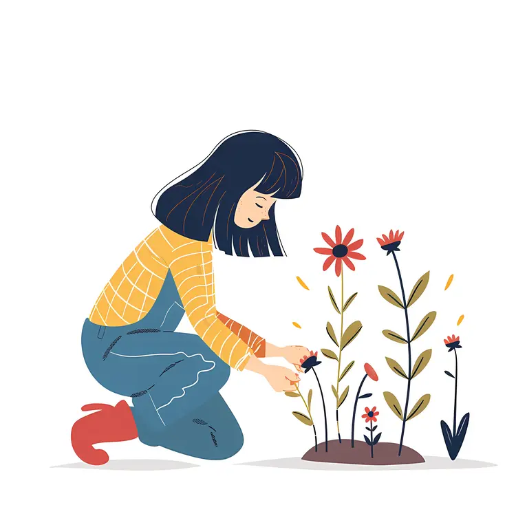 Girl Gardening with Flowers