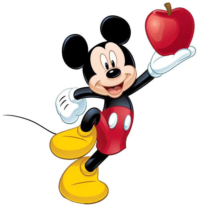 Mickey Mouse Holding an Apple