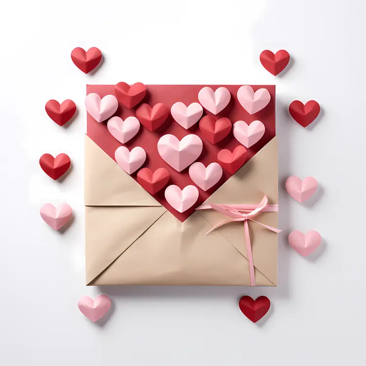 Envelope with Hearts and Ribbon for Valentine's Day