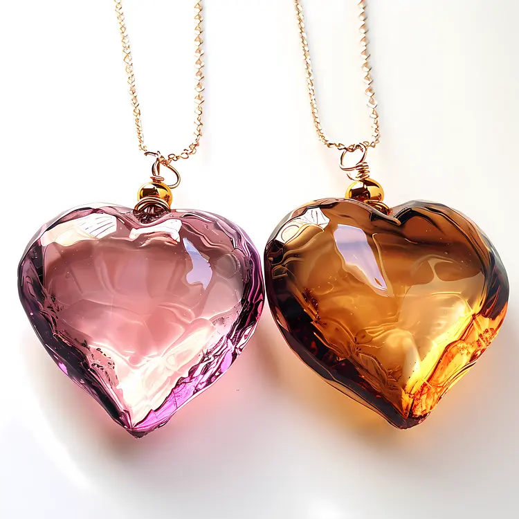 Beautiful Heart Pendants in Pink and Amber
