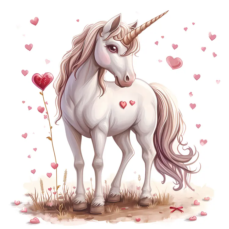 Graceful White Unicorn with Hearts