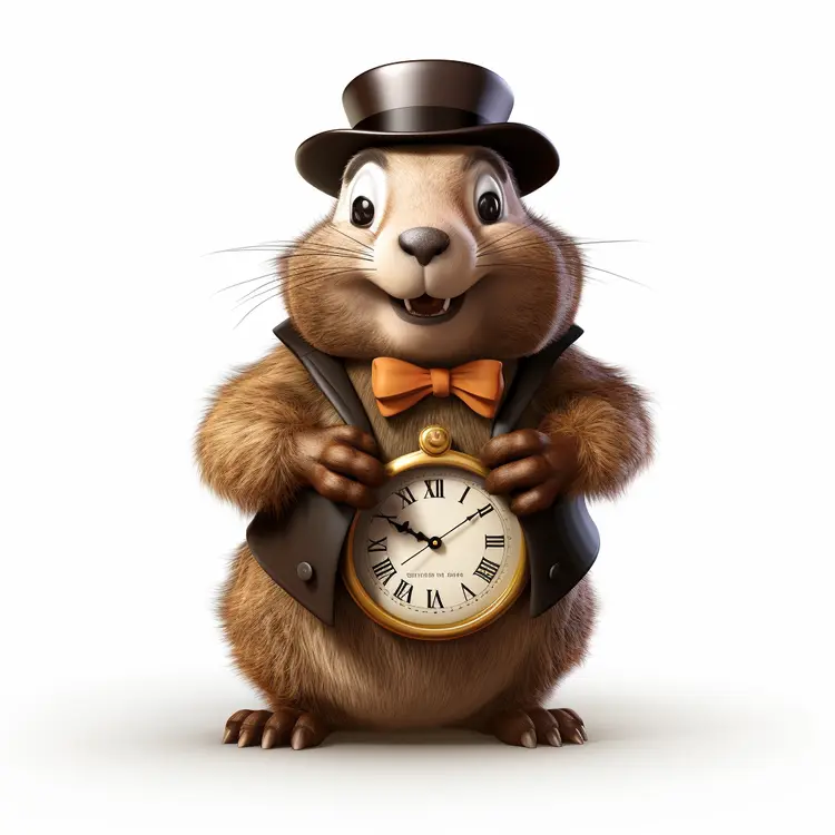 Hamster Holding Clock in Top Hat and Bow Tie