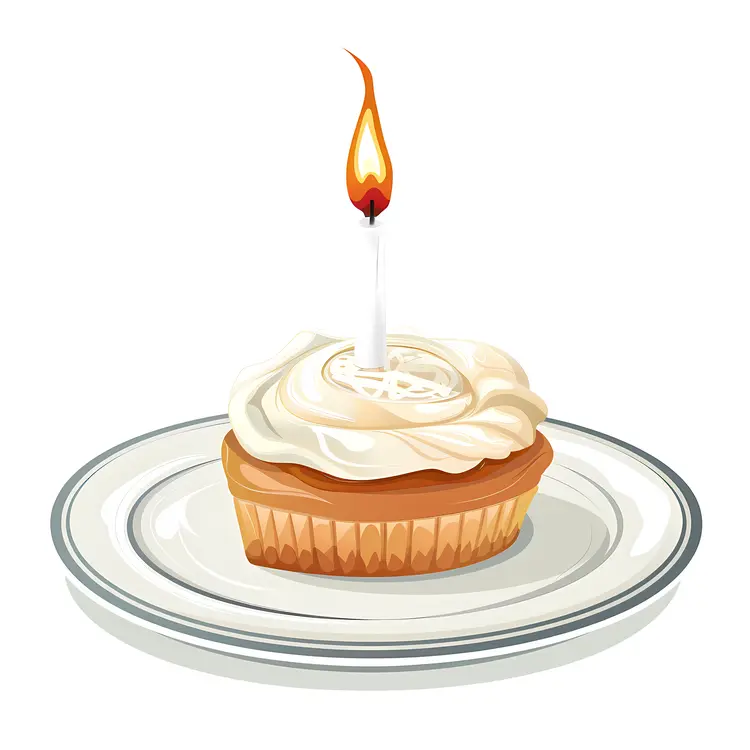 Cupcake with Candle on Plate