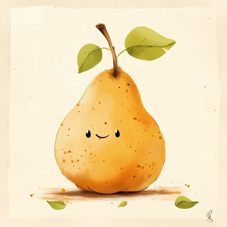 Cute Smiling Pear with Leaf