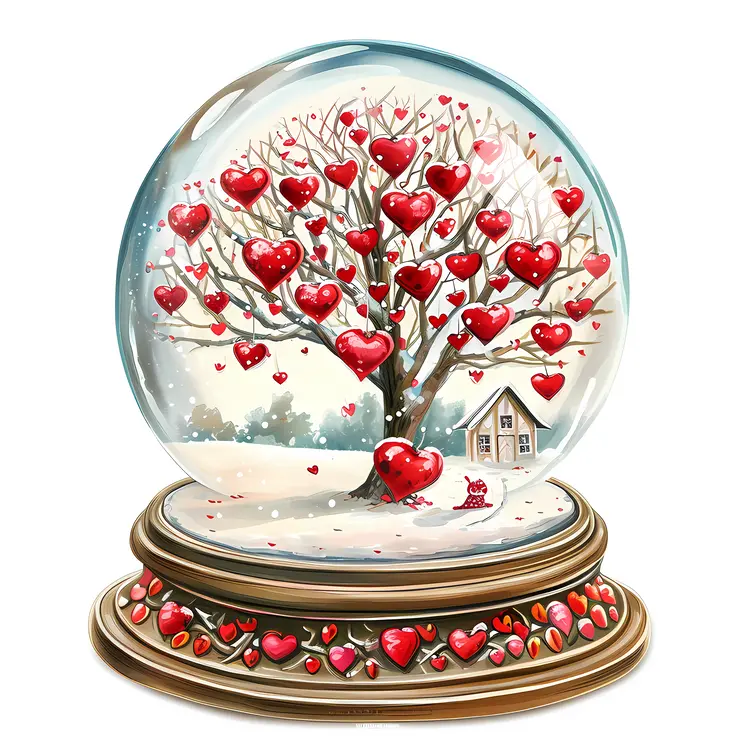 Heart Tree in Snow Globe with House