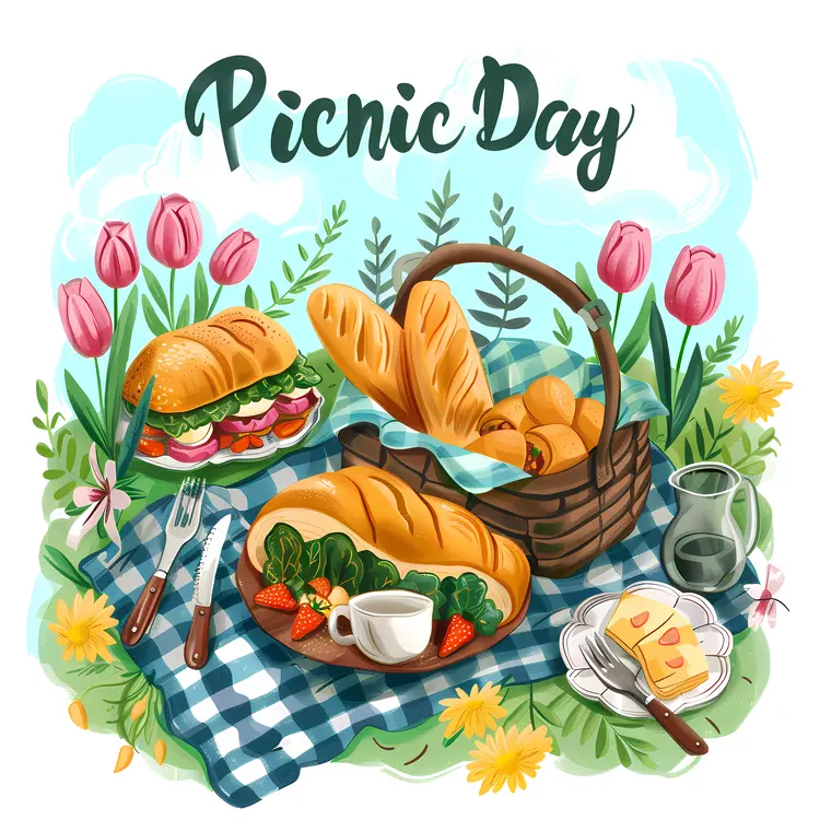 Picnic Day with Baguette and Flowers