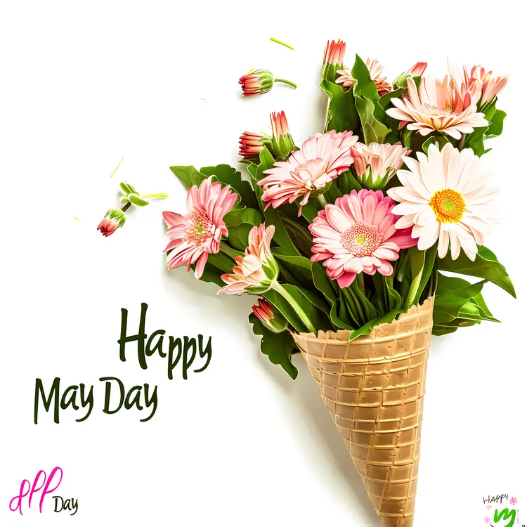 Happy May Day Floral Bouquet in Ice Cream Cone