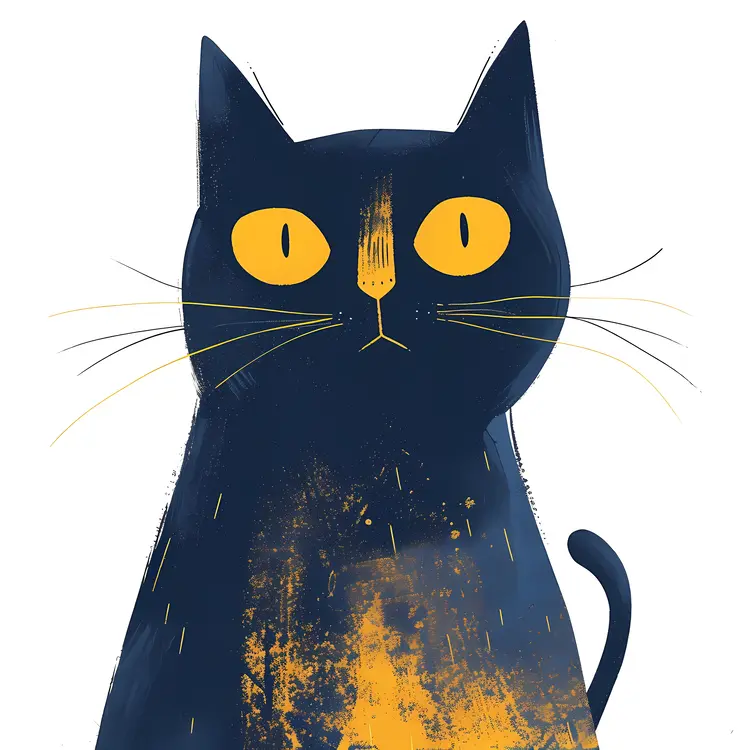 Black Cat with Yellow Eyes Illustration