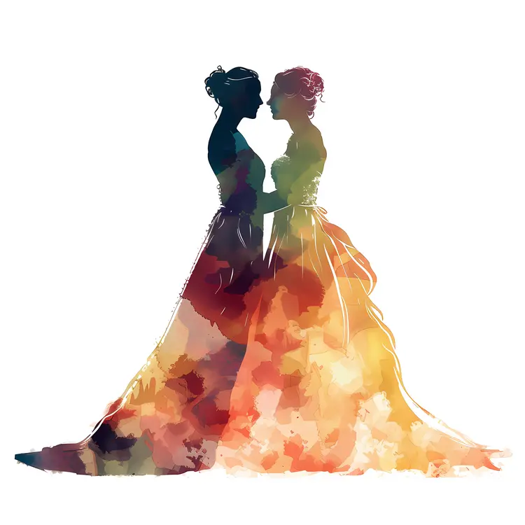 Watercolor Silhouette of a Couple