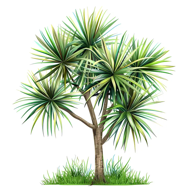 Green Yucca Tree with Spiky Leaves