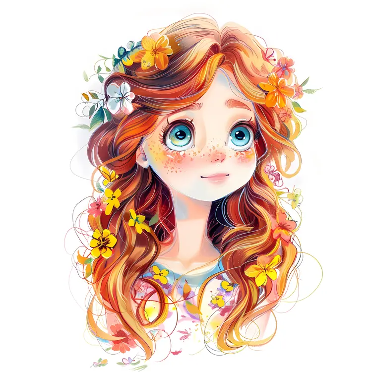 Red-haired girl with flowers