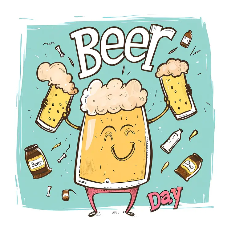 Beer Day Celebration with Happy Beer Character