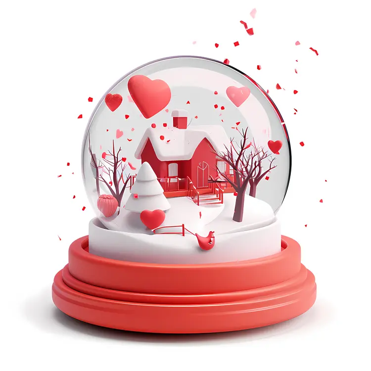 Heart snow globe with house in snow