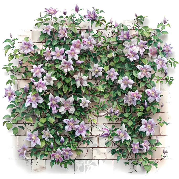 Beautiful Purple Flowers on Brick Wall