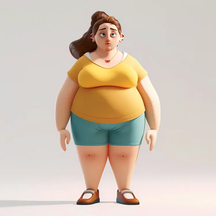 3D Woman in Yellow Shirt and Shorts