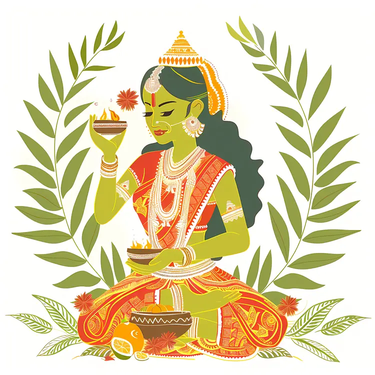 Woman in Traditional Attire Celebrating Ugadi