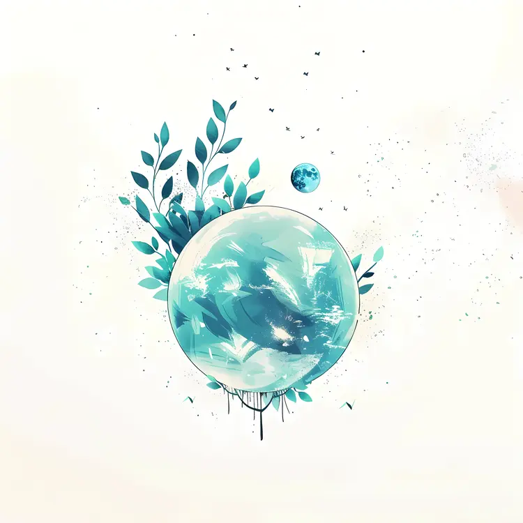 Earth with Leaves and Moon