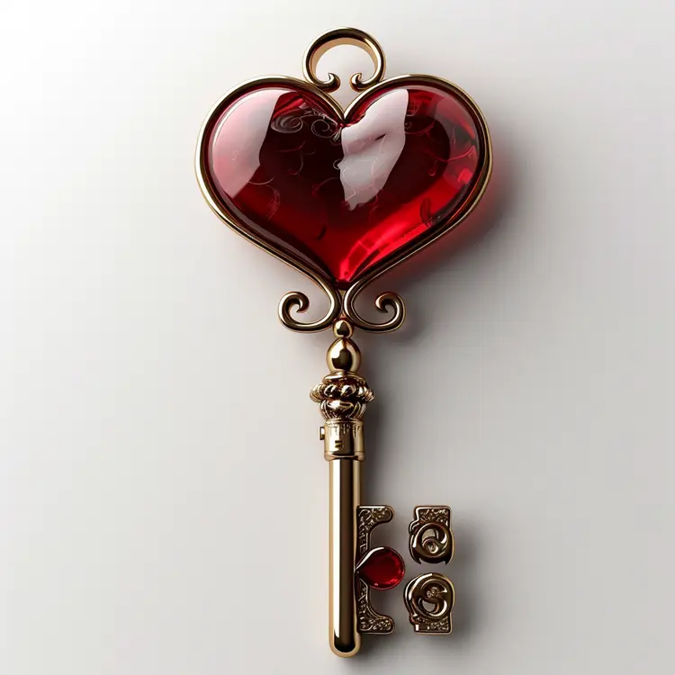 Intricate Heart-shaped Key with Red Heart