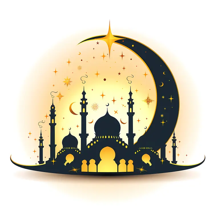 Silhouette of Mosque with Crescent Moon