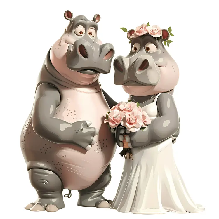 Cartoon Hippo Wedding Couple