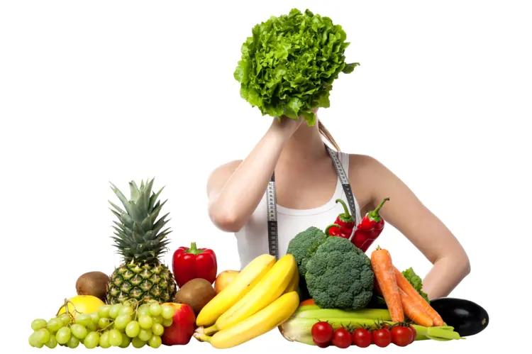 Woman Holding Lettuce with Healthy Fruits and Vegetables