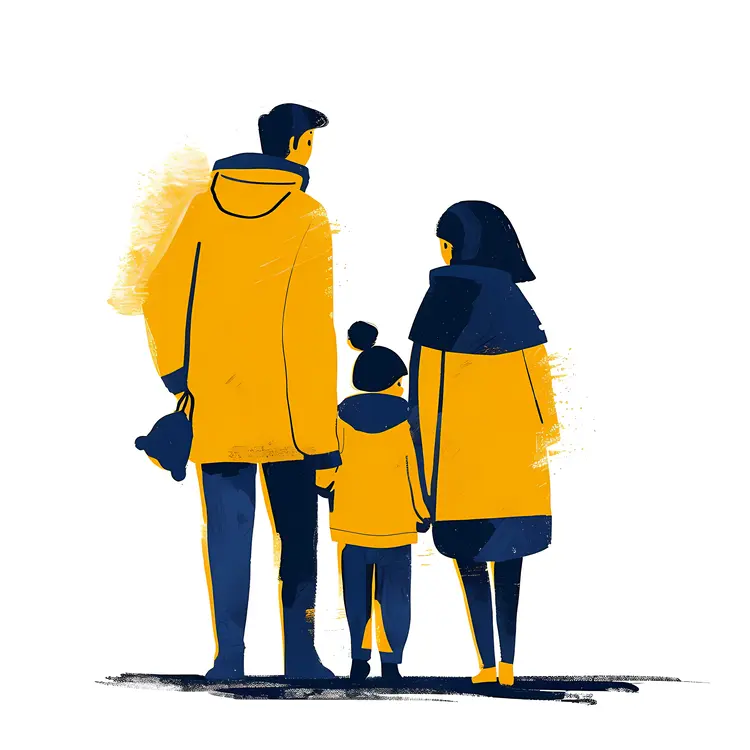 Family in Yellow and Blue Coats