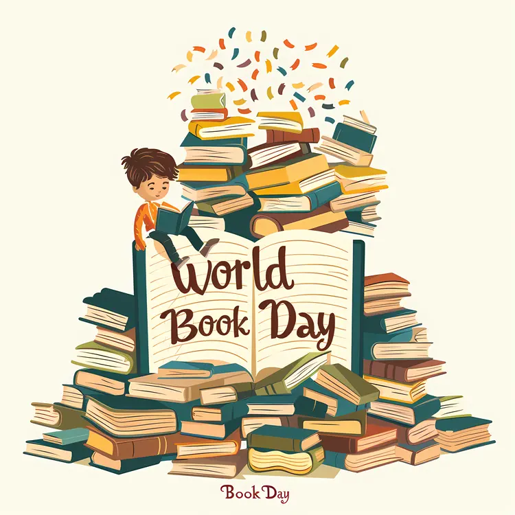 Child Reading on World Book Day Surrounded by Books