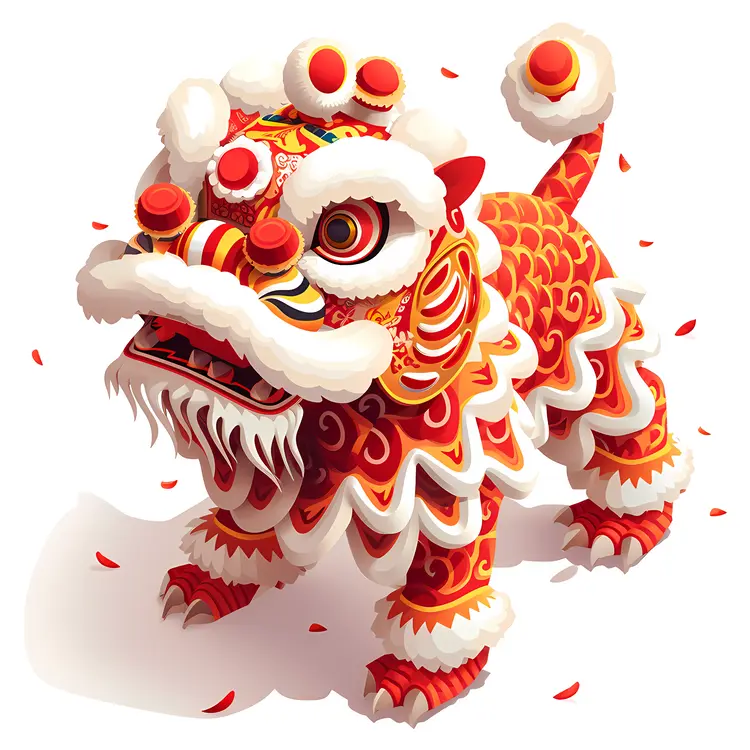 Traditional Lion Dance Illustration