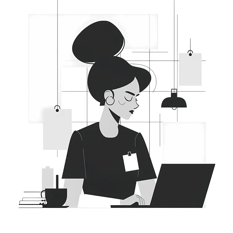 Woman Working on Laptop with Coffee Cup