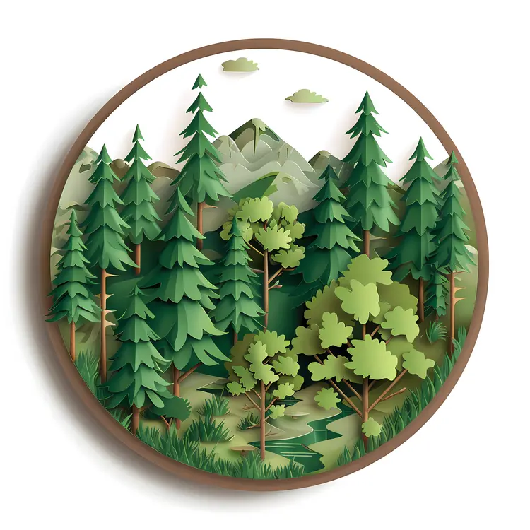 Paper Art Forest with Mountains