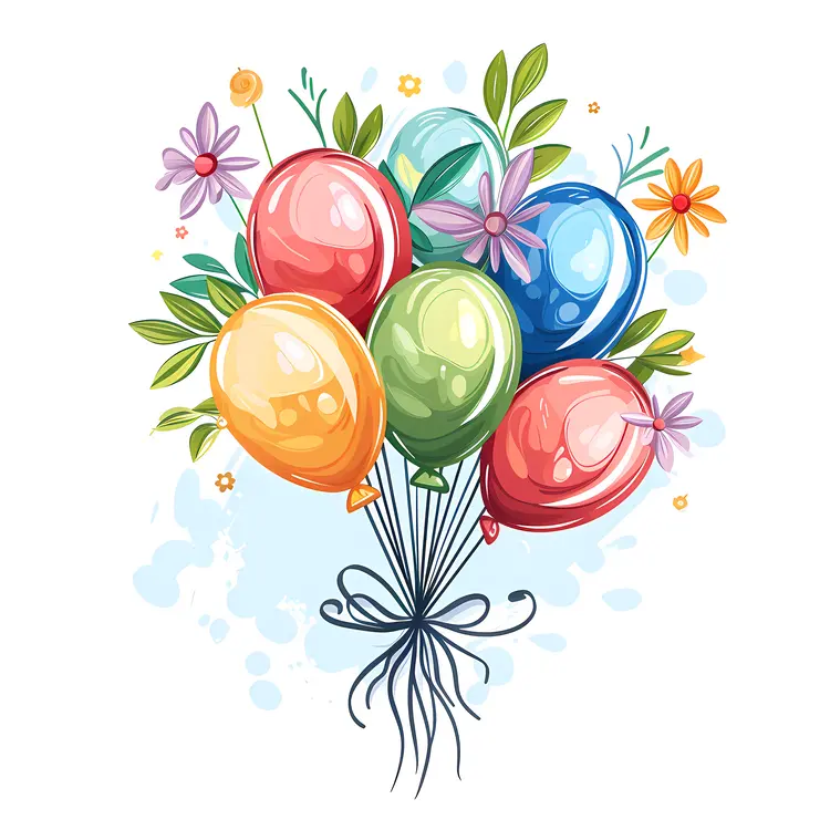 Colorful Balloons with Flowers and Leaves