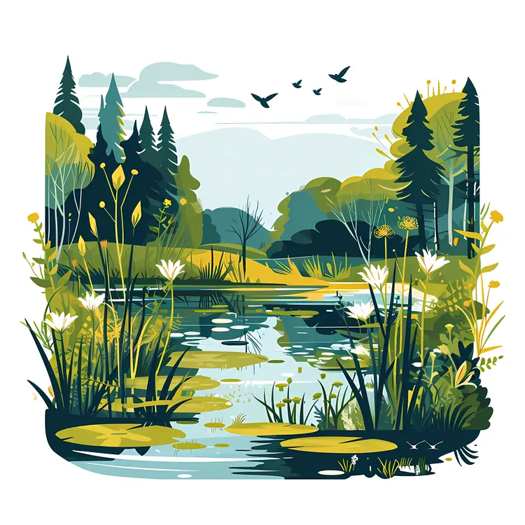 Tranquil Lake with Water Lilies