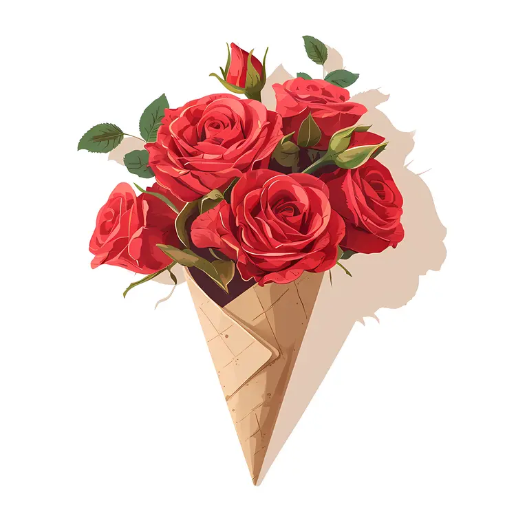 Red Roses in Waffle Cone Illustration