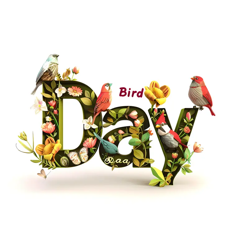 Bird Day Text with Floral Design