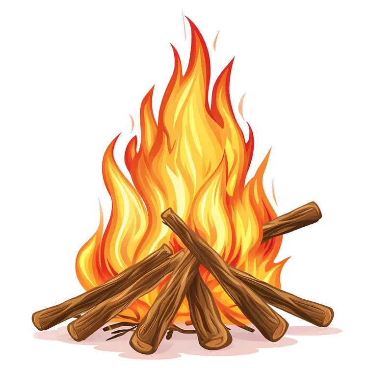 Glowing Campfire with Stacked Logs
