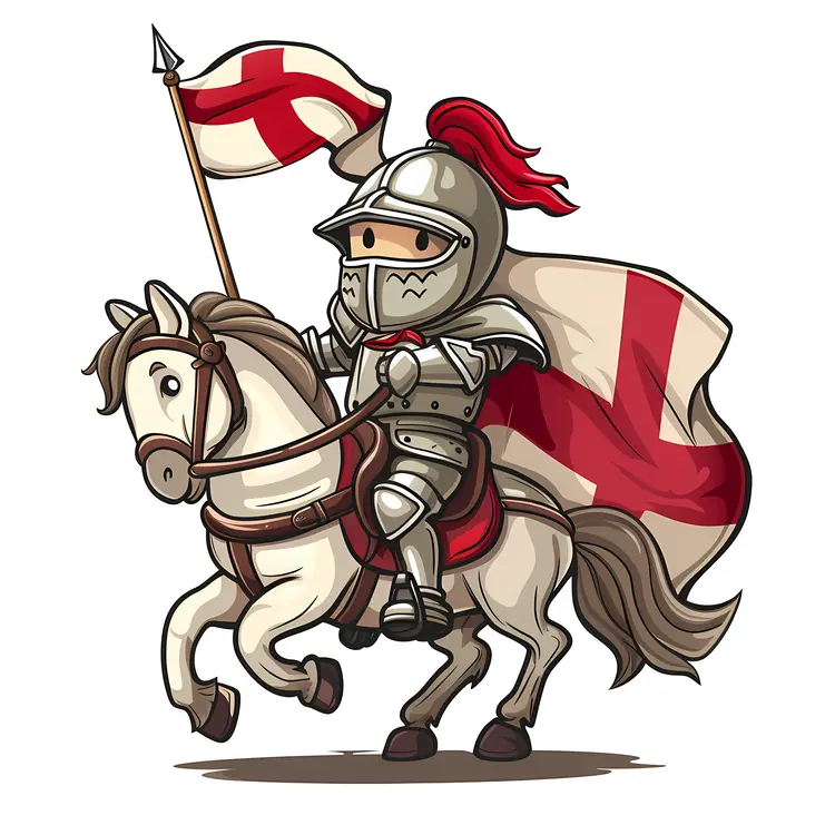 Cartoon Knight on Horse with Flag
