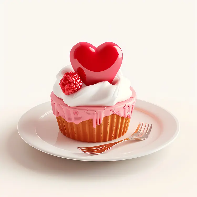 Heart-shaped Cupcake with Raspberry